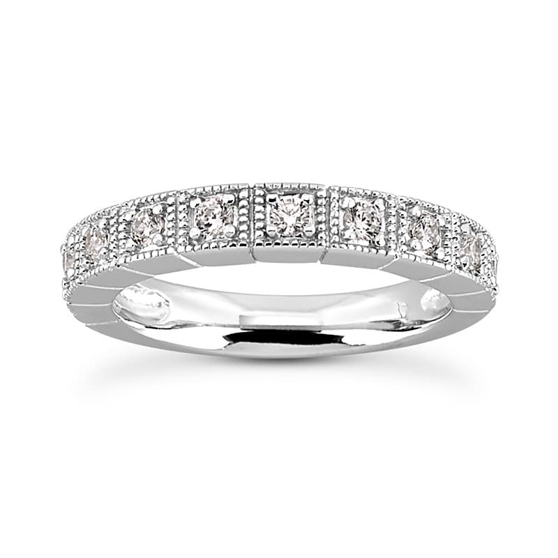 Ladies 14KT White Gold Platinum Round Diamond Wedding Band WB805