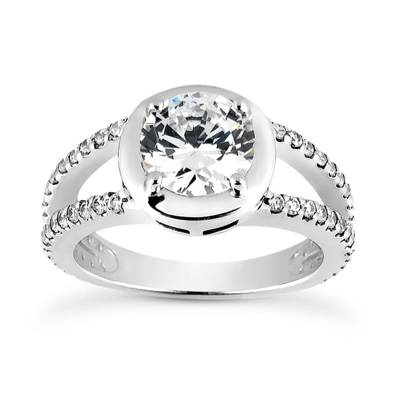 Ladies 14KT White Gold Platinum Round Diamond Halo Engagement Ring ENR7702