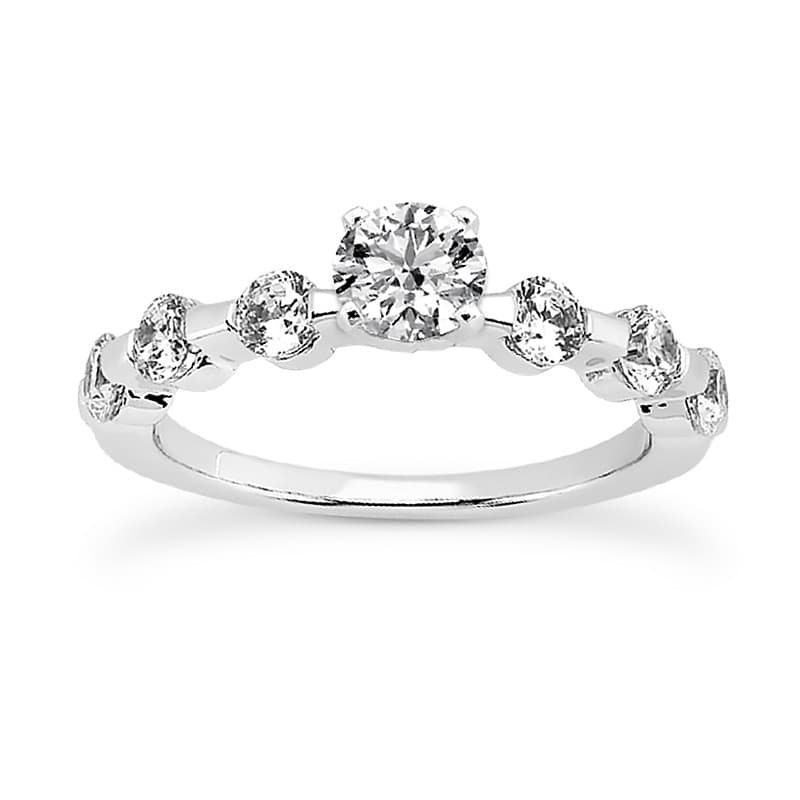 Ladies 14KT White Gold Platinum Round Diamond Tailored Engagement Set ENS1569-A