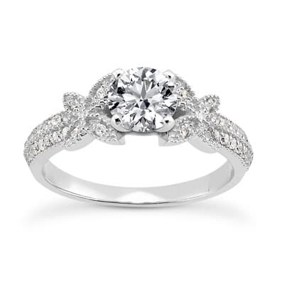 Ladies 14KT White Gold Platinum Antique Engagement Set ENS3308-A