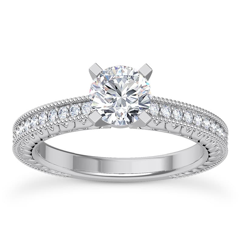 Ladies 14KT White Gold Platinum Antique Engagement Set ENS1790-A