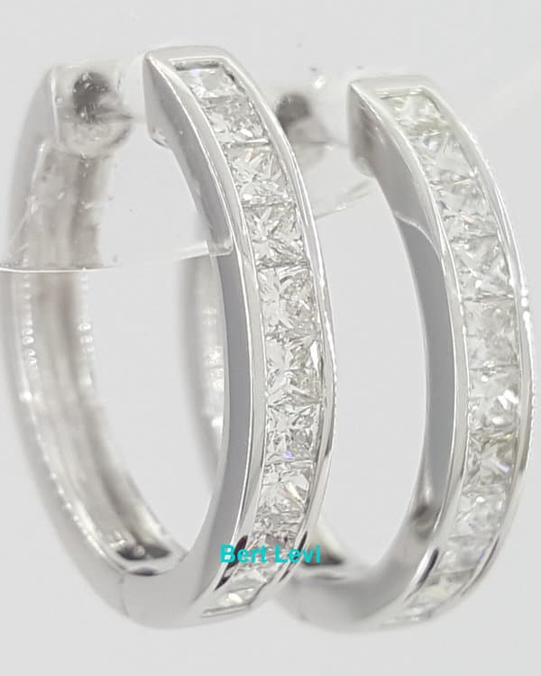 Princess Cut Diamond Hugger Hoop Earrings 15.2 mm 0.5 ct 14K White Gold