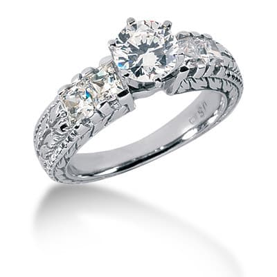 Ladies 14KT White Gold Platinum Antique Engagement Set ENS149-A