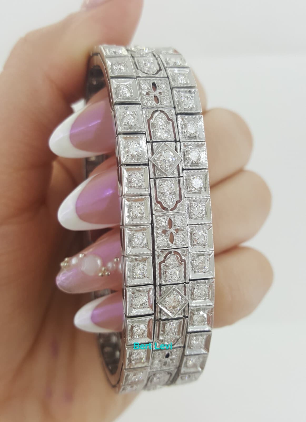 Vintage Old European Diamond 3 Row Tennis Bracelet 6 ct 14K W Gold Plat 1940's