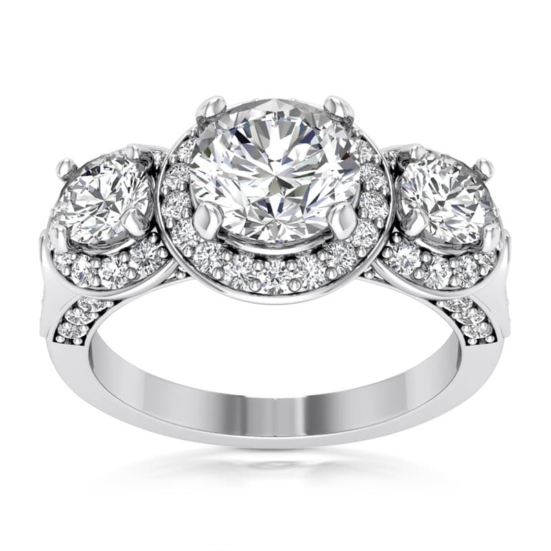 Ladies White Gold Platinum Round Diamond Three Stones Engagement Ring ENR9477-1