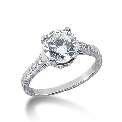 Ladies 14KT White Gold Platinum Round Diamond Fancy Engagement Ring ENR2923