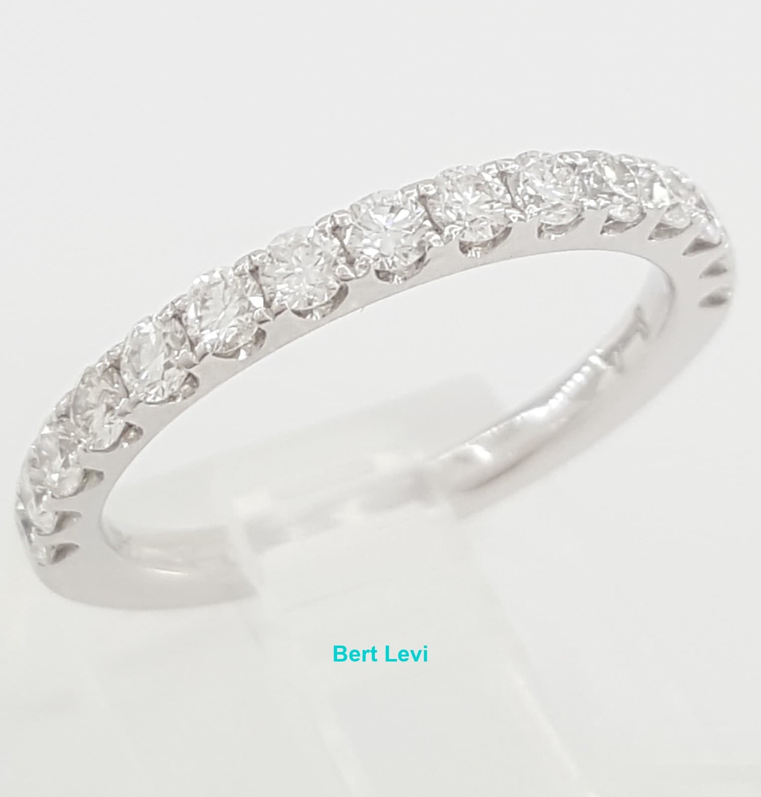 Half Circle Round Diamond Shared Prong Wedding Band 0.5 ct 14k White Gold 2.2 mm