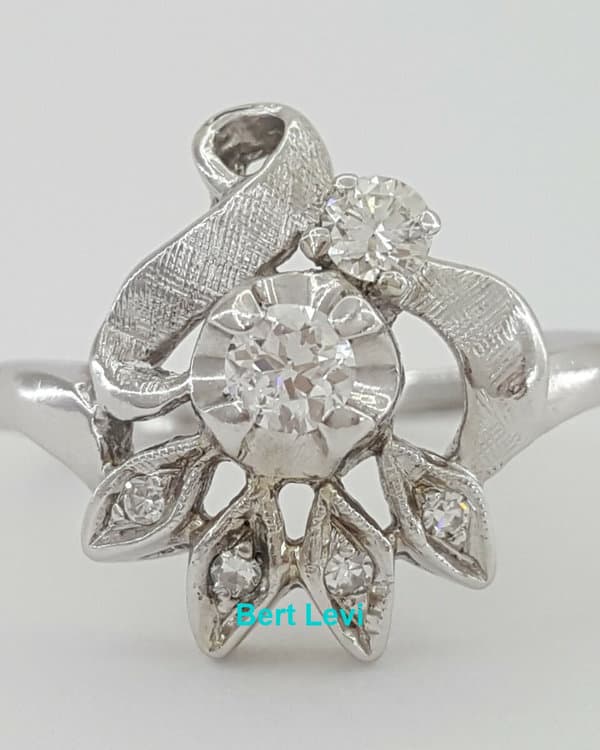 1/3 ct Vintage Art Deco 14K White Gold Old European & Single Cut Engagement Ring
