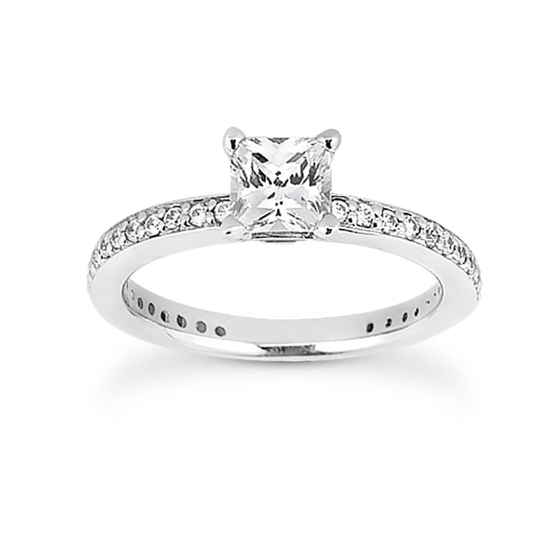 Ladies 14KT White Gold Platinum Round Diamond Tailored Engagement Set ENS1081-A