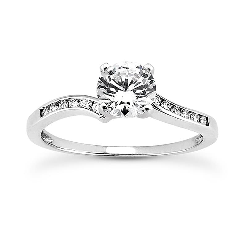 Ladies 14KT White Gold Platinum Round Diamond Tailored Engagement Set ENS3092-A