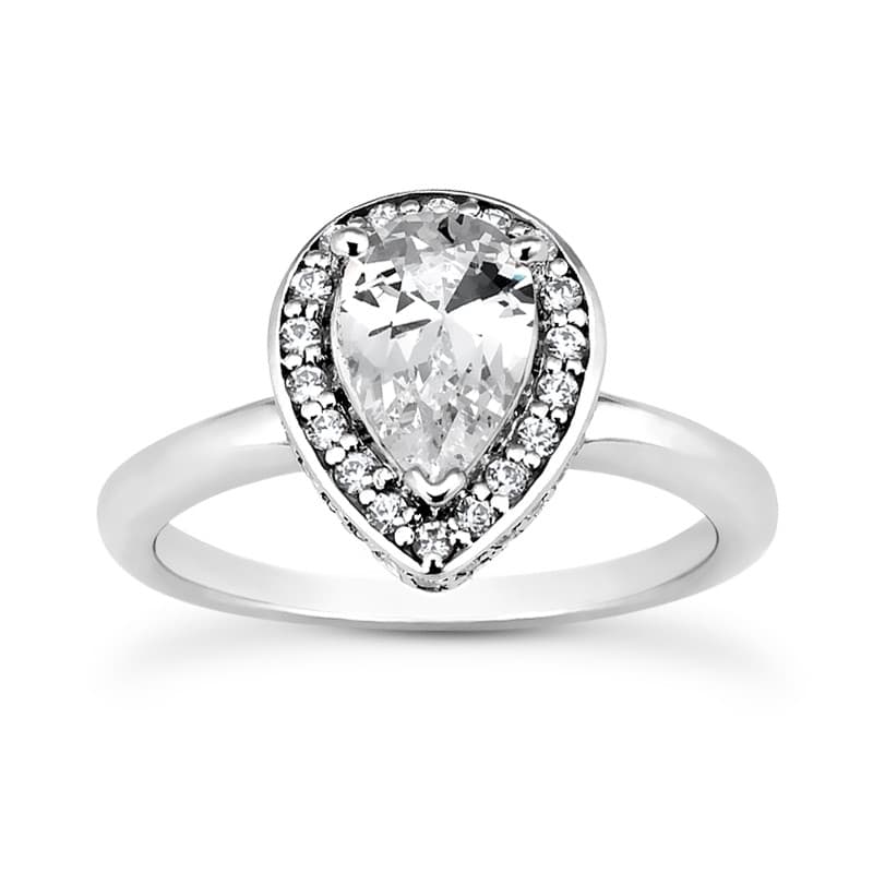 Ladies 14KT White Gold Platinum Pear Diamond Halo Engagement Ring ENR7419
