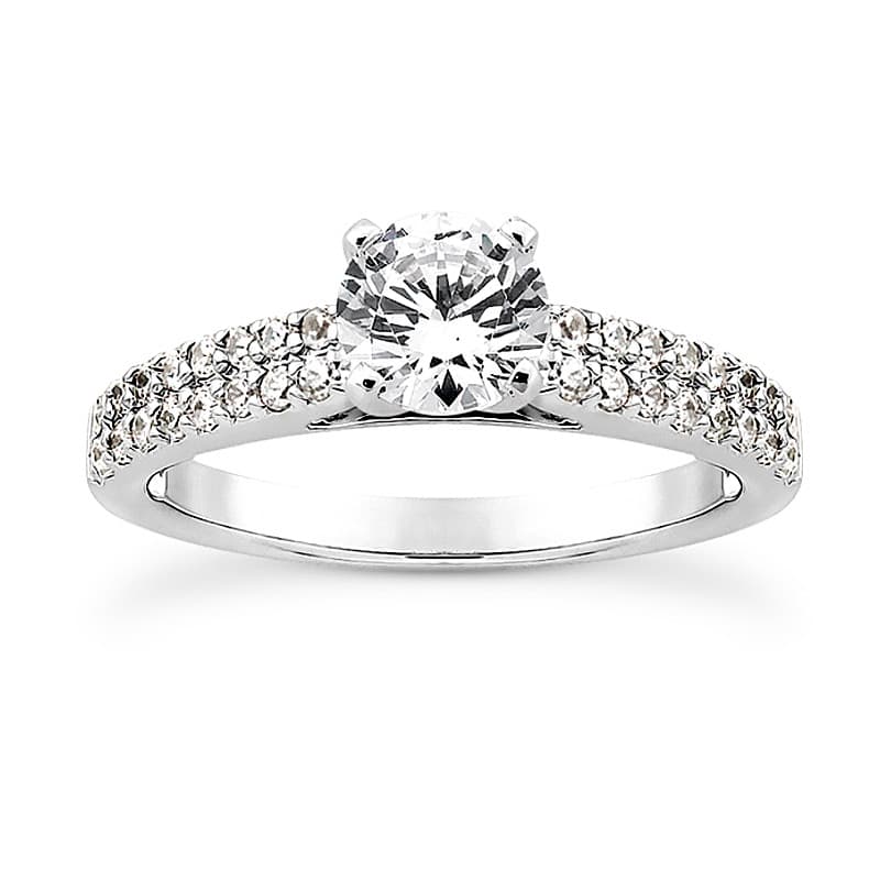 Ladies 14KT White Gold Platinum Round Diamond Tailored Engagement Set ENS3010-A