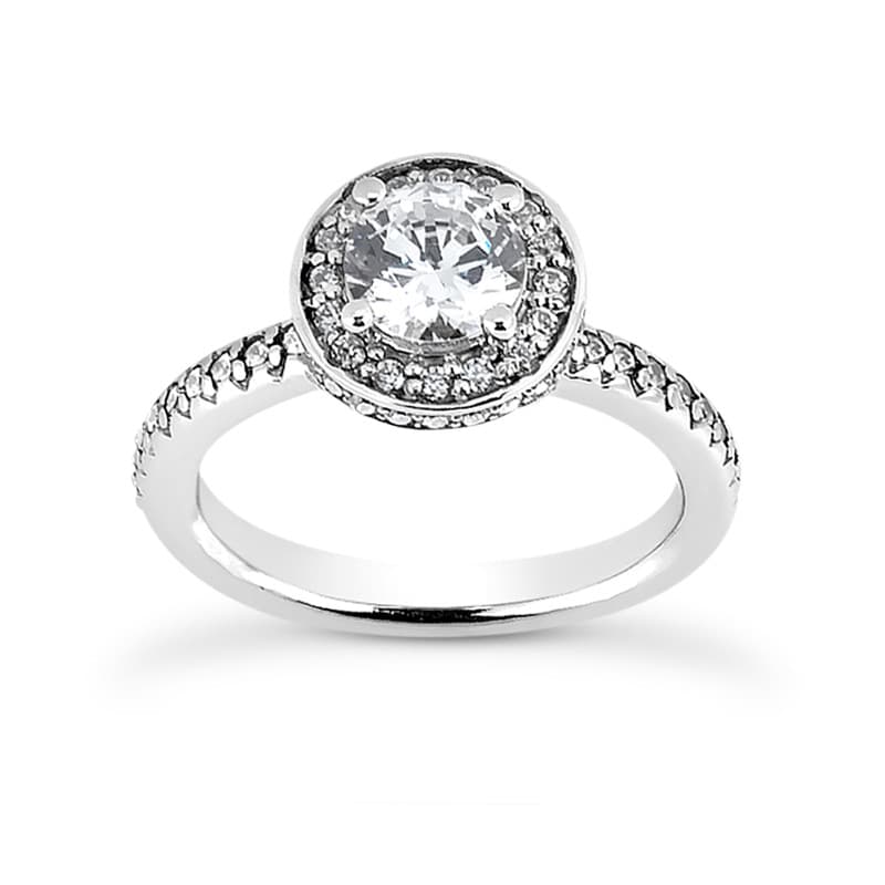 Ladies 14KT White Gold Platinum Round Diamond Halo Engagement Ring ENR7295