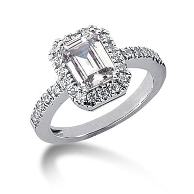 Ladies 14KT White Gold Platinum Emerald Cut Diamond Halo Engagement Ring ENR3948
