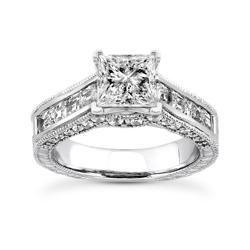 Ladies 14KT White Gold Platinum Antique Engagement Ring ENR7768