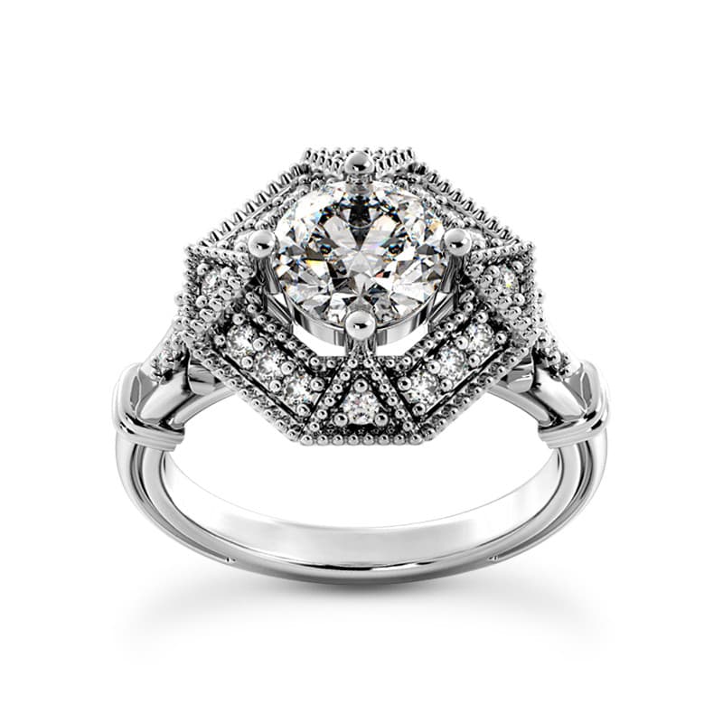 Ladies 14KT White Gold Platinum Round Diamond Halo Engagement Ring ENR4073