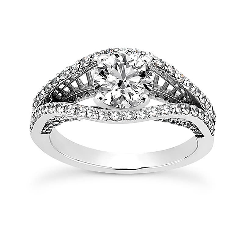 Ladies 14KT White Gold Platinum Round Diamond Tailored Engagement Set ENS3169-A