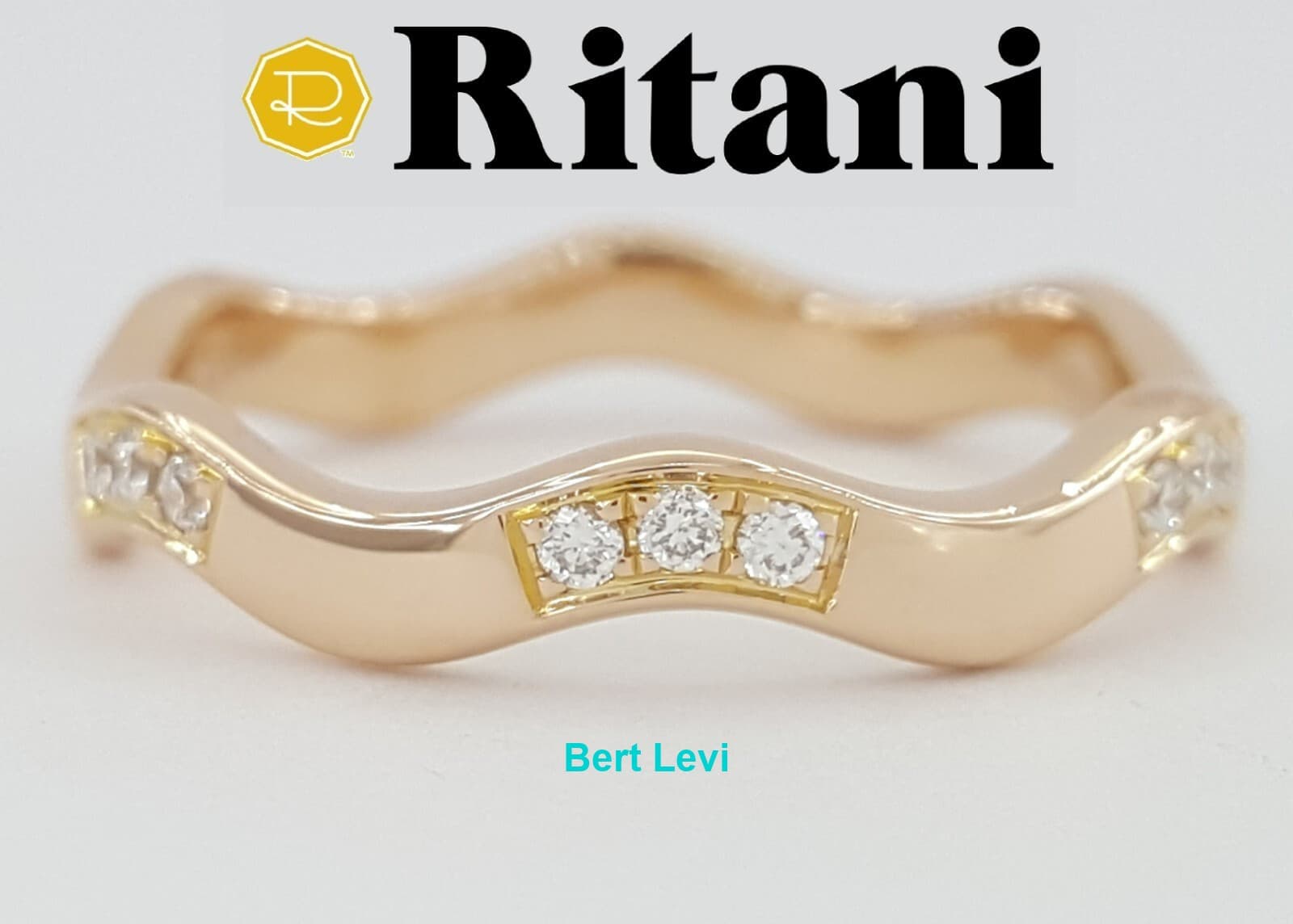 Ritani S45-8 Stackable Wave 0.18 ct 18K Rose Gold Round Diamond Band Rtl $1,140