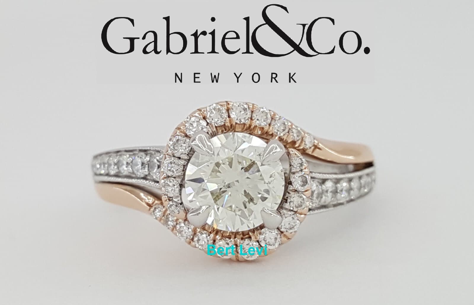Gabriel & Co. 1.4 ct Round Diamond Halo Engagement Ring 14K 2-Tone Gold GIA