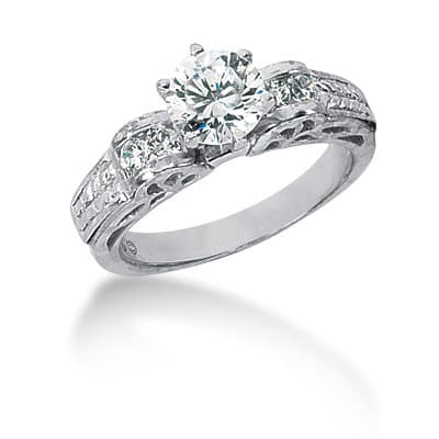 Ladies 14KT White Gold Platinum Fancy Engagement Set ENS568-A