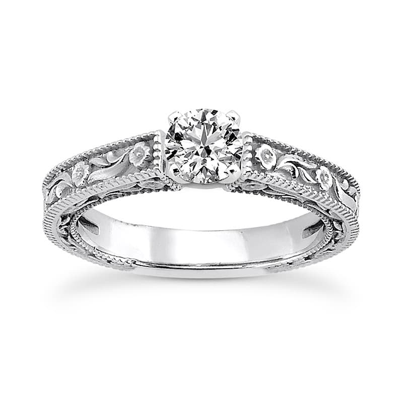 Ladies 14KT White Gold Platinum Solitaire Engagement Set ENS3504-A
