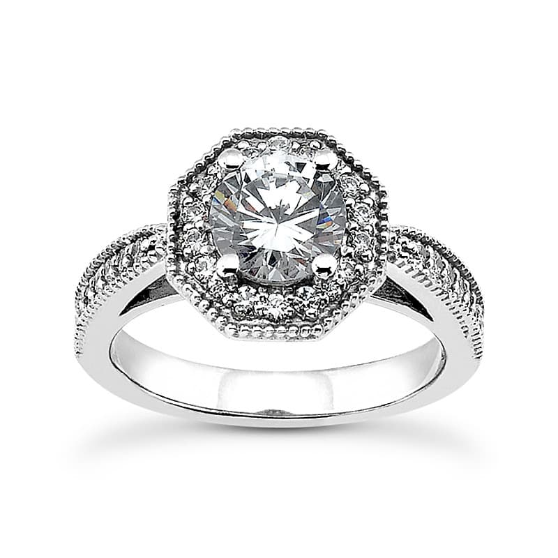 Ladies 14KT White Gold Platinum Round Diamond Halo Engagement Set ENS1949-A