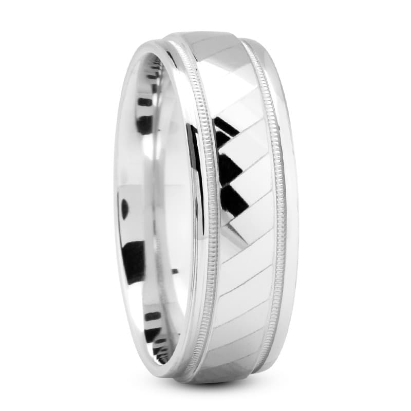 Mens 14KT White Gold Platinum Traditional Wedding Band M1097