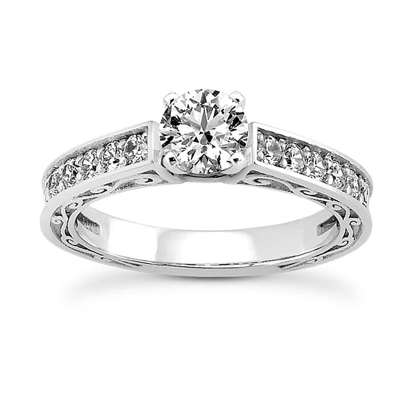 Ladies 14KT White Gold Platinum Round Diamond Tailored Engagement Set ENS3512-A