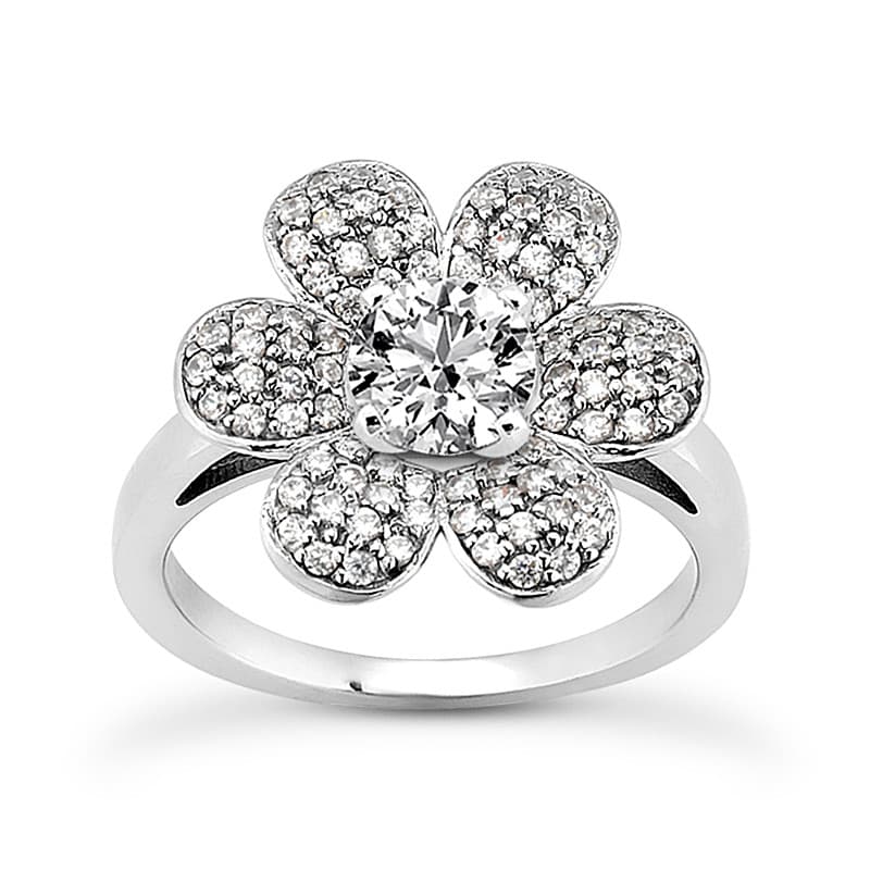 Ladies 14KT White Gold Platinum Round Diamond Tailored Engagement Set ENS3196-A