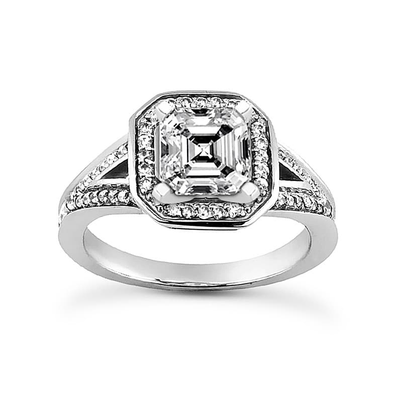 Ladies 14KT White Gold Platinum Round Diamond Tailored Engagement Set ENS3209-A