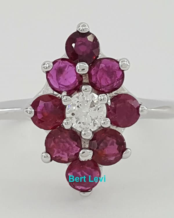 TruBrite 1.16 ct 14K White Gold Red Ruby & Diamond Cocktail / Right Hand Ring