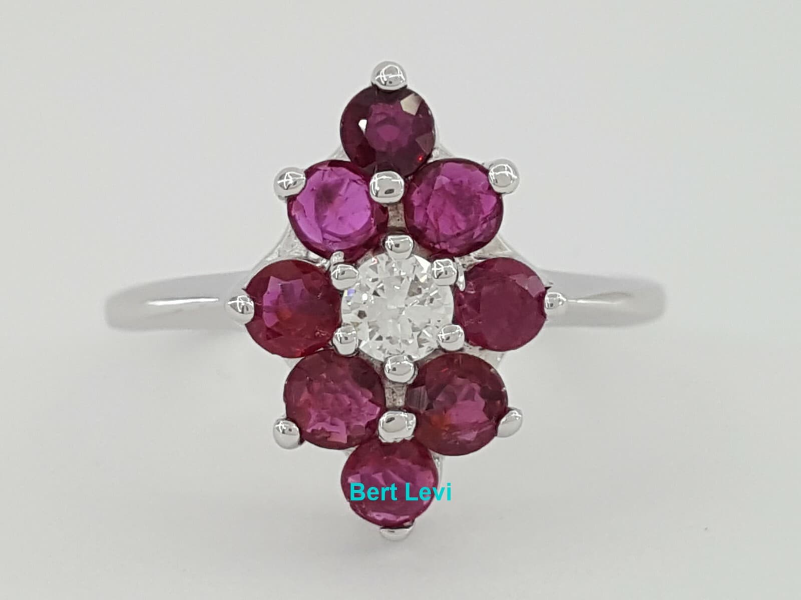 TruBrite 1.16 ct 14K White Gold Red Ruby & Diamond Cocktail / Right Hand Ring