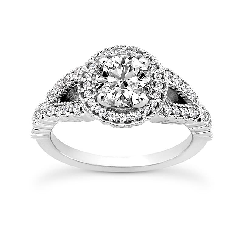 Ladies 14KT White Gold Platinum Round Diamond Tailored Engagement Set ENS3252-A