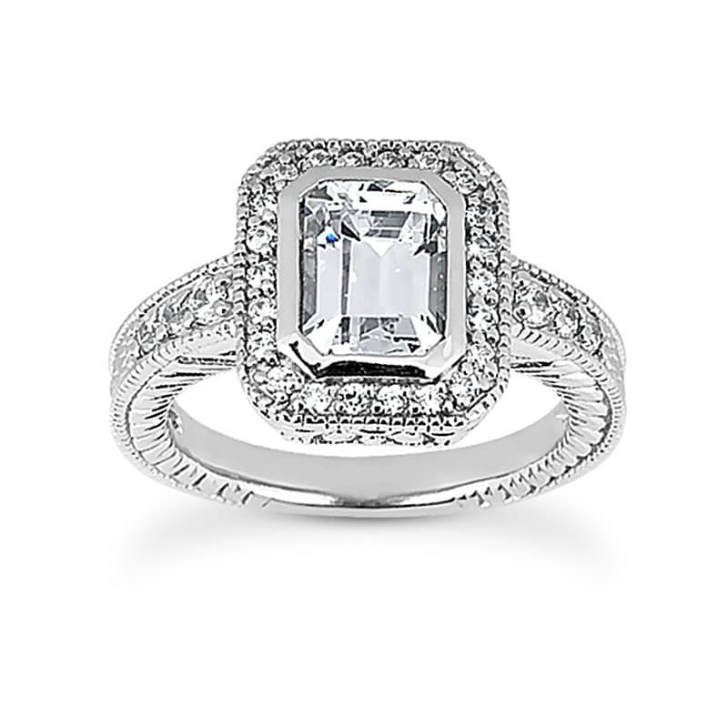 Ladies 14KT White Gold Platinum Emerald Diamond Halo Engagement Set ENS1247-A
