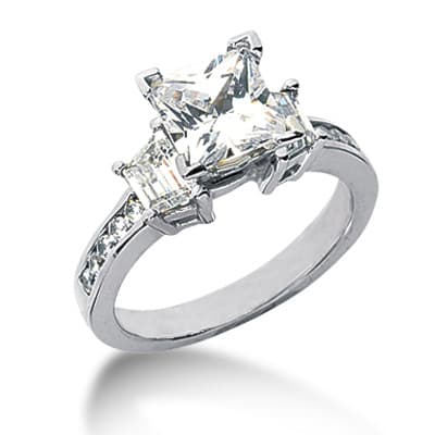 Ladies 14KT White Gold Platinum Three Stones Engagement Ring ENR6722