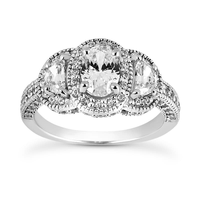 Ladies White Gold Platinum Oval Diamond Three Stones Engagement Ring ENR8249