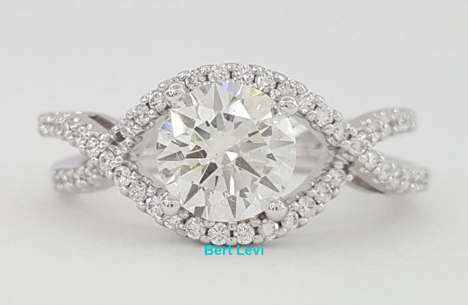 Round Diamond Crossover Engagement Ring 1.3 ct 14K White Gold Rtl $8,500