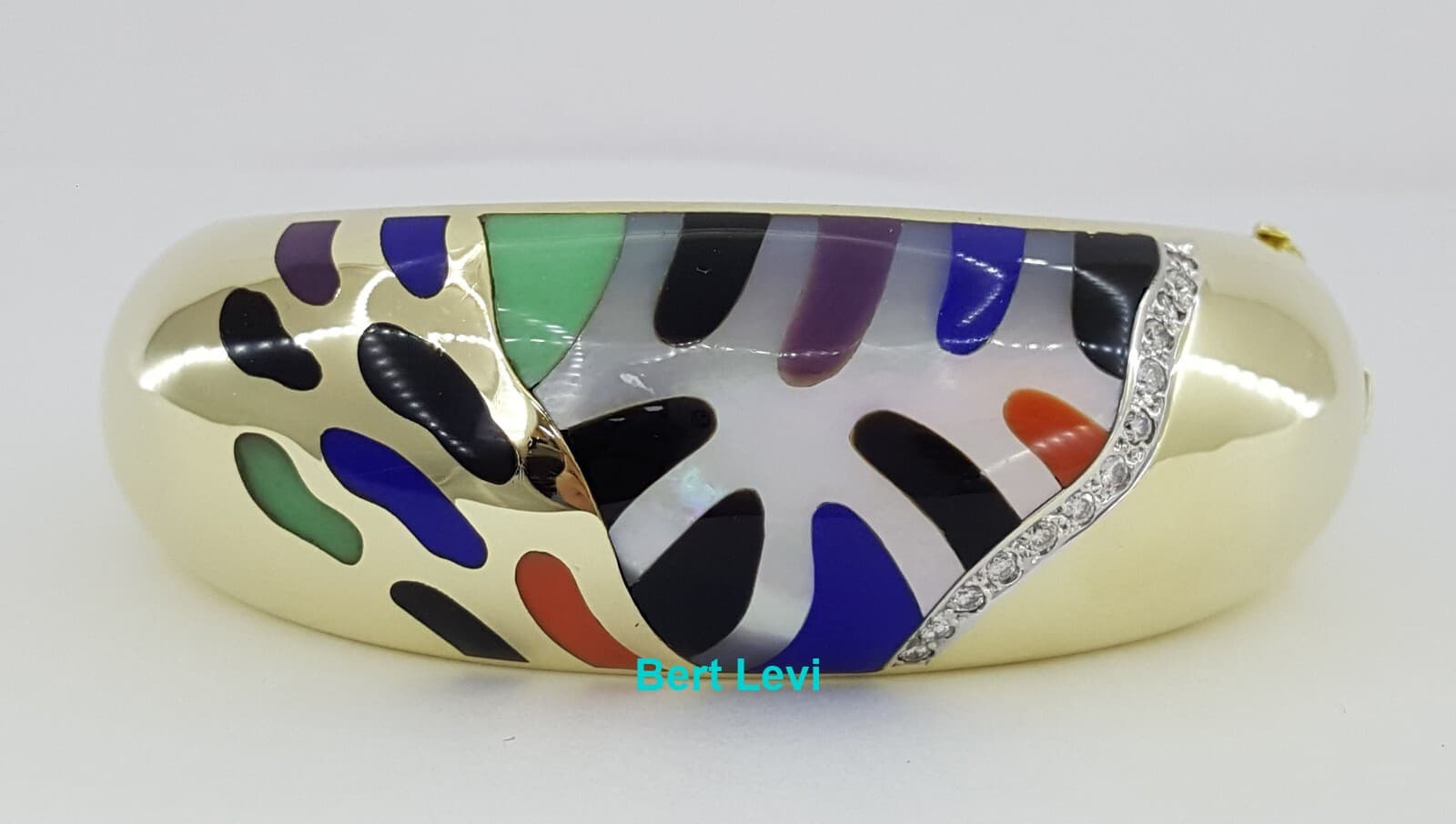Asch Grossbardt Round Diamond & Enamel Multi Stone Bangle 61g 14K Yellow Gold
