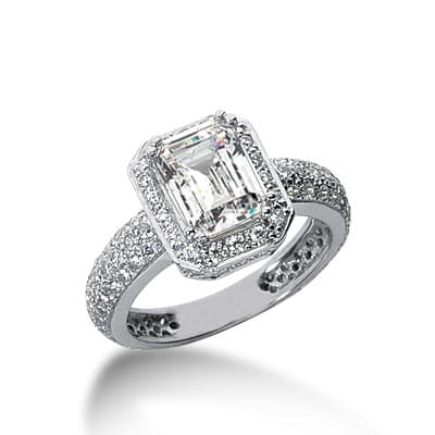 Ladies 14KT White Gold Platinum Emerald Cut Diamond Halo Engagement Ring ENR3019