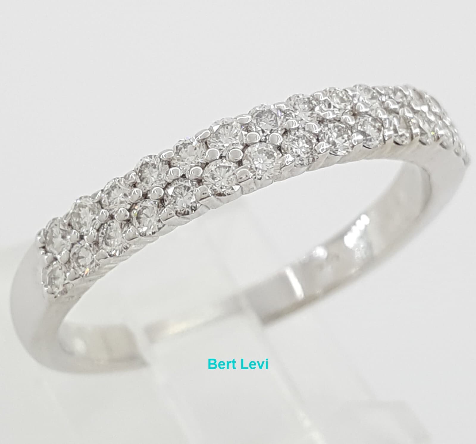 Two 2-Row Diamond Wedding Anniversary Band Ring 0.55 ct 14K White Gold