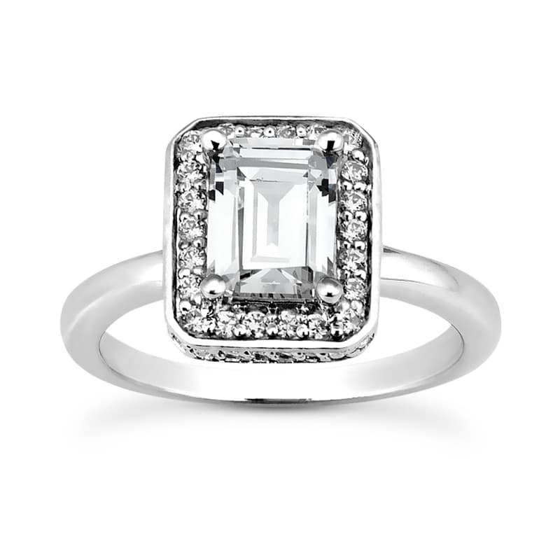 Ladies 14KT White Gold Platinum Emerald Cut Diamond Halo Engagement Ring ENR7415