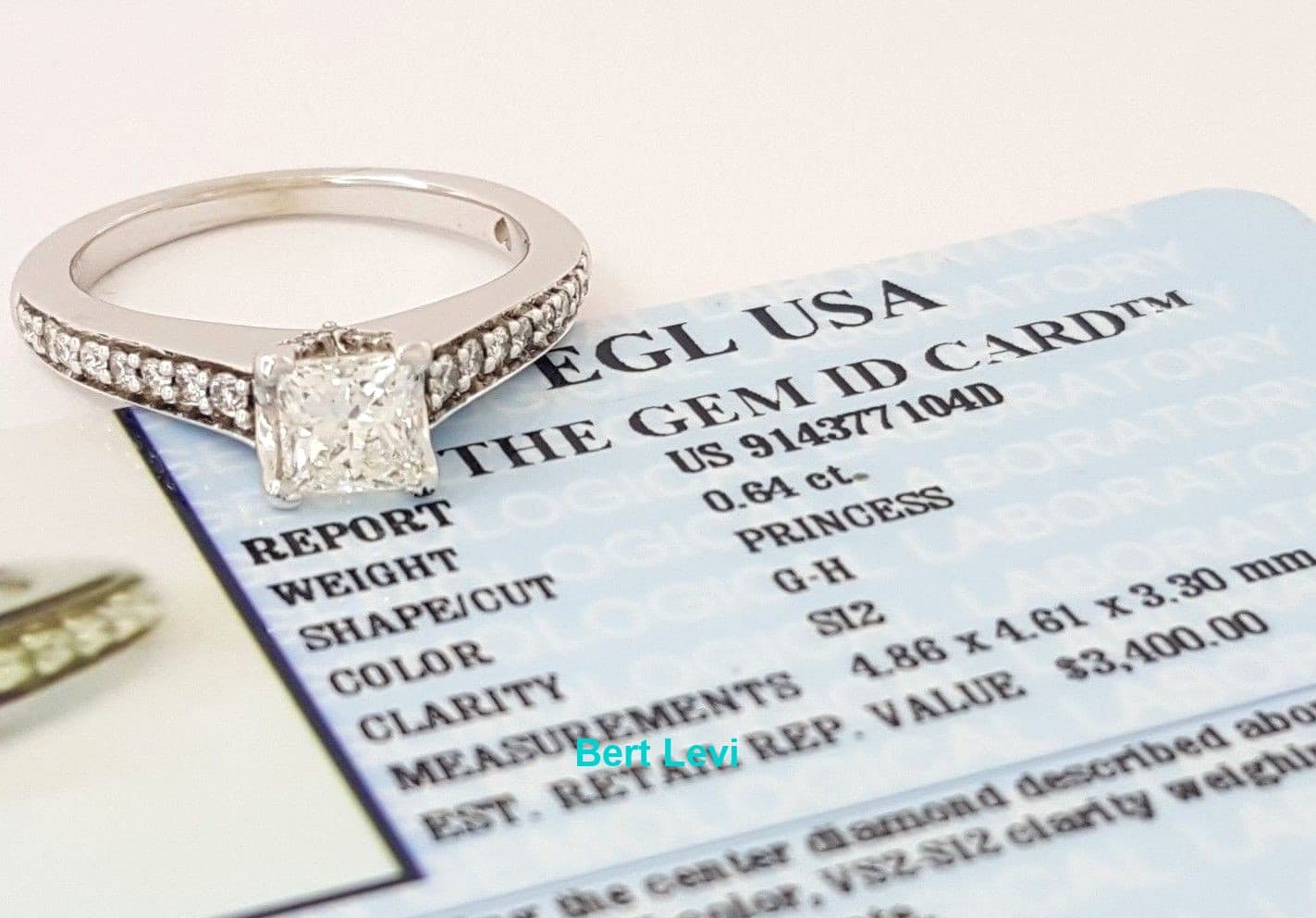 Princess Cut Diamond Engagement Ring 0.94 ct 14K White Gold EGL-USA Rtl $3,400