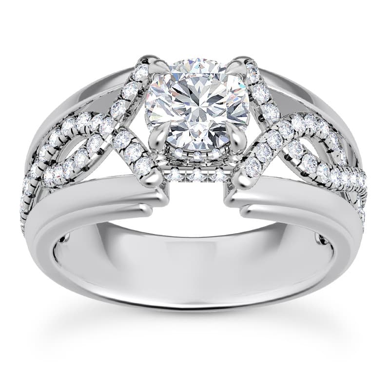 Ladies 14KT White Gold Platinum Round Diamond Halo Engagement Ring ENR9768-1