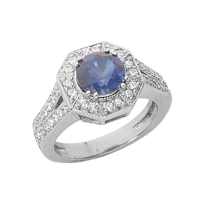 Ladies 14KT White Gold Platinum Round Diamond Color Stone Ring CSR1091