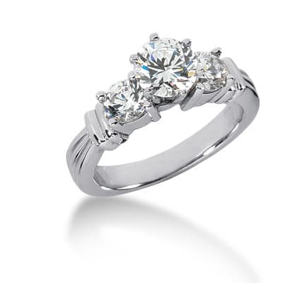 Ladies White Gold Platinum Round Diamond Three Stones Engagement Set ENS202-A