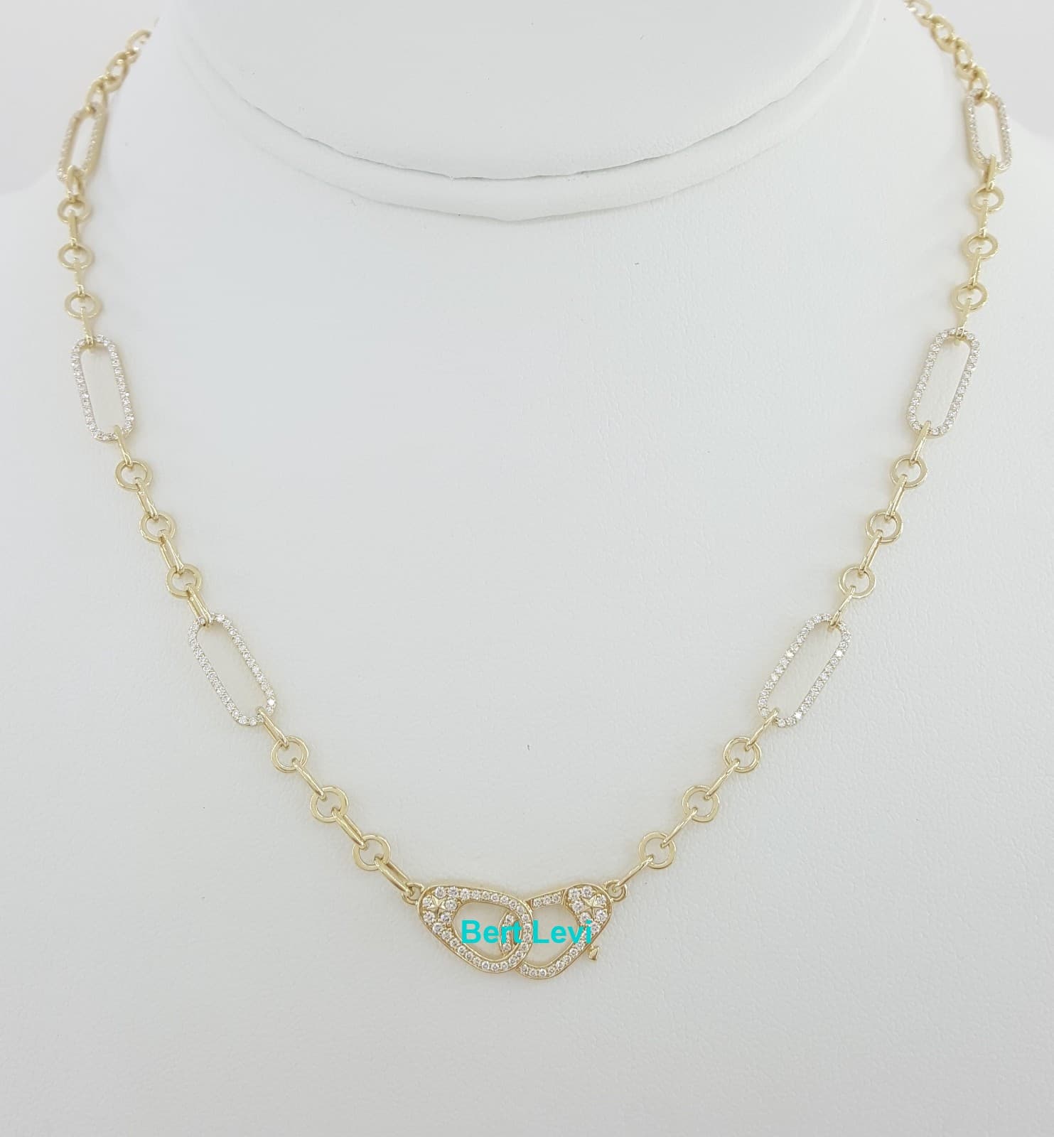 Diamond Paperclip Link Handcuff Necklace 18K Yellow Gold 0.95 ct 14 Grams