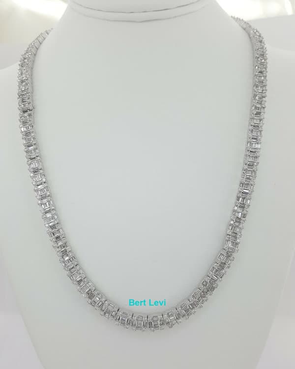 Round Baguette Diamond Chain Necklace 14K White Gold 20.28ct 6.9mm 21.5" Rtl$47k