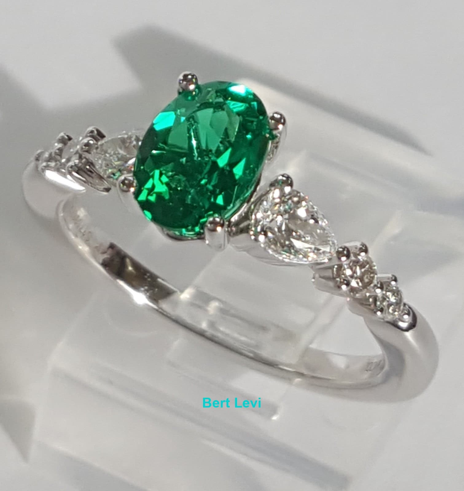 Gabriel & Co. Oval Green Emerald & Diamond 14k White Gold Ring 1.1 ct Retail $5K