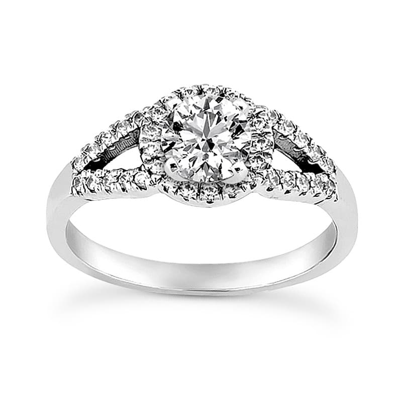 Ladies 14KT White Gold Platinum Round Diamond Tailored Engagement Set ENS3156-A