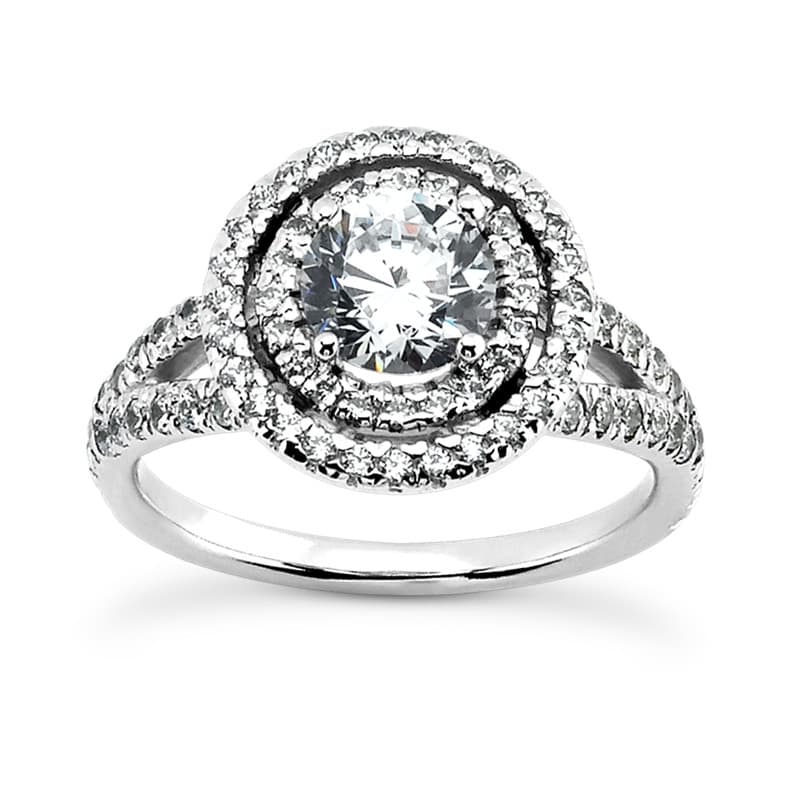 Ladies 14KT White Gold Platinum Round Diamond Halo Engagement Ring ENR9100